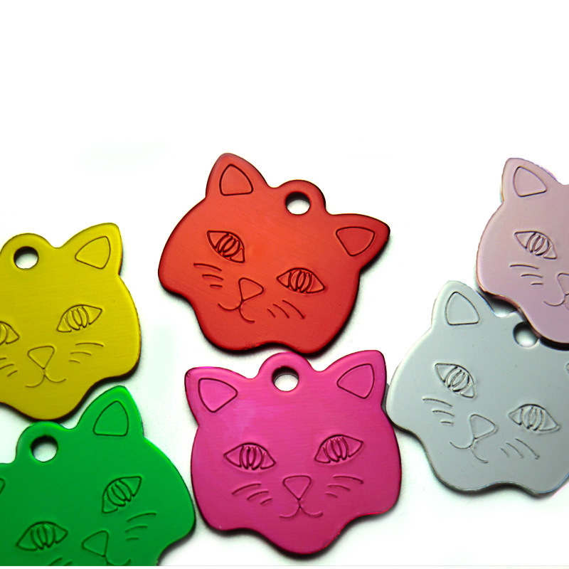 Wholesale 100Pcs Cat Face Shape Personalized Dog ID Tags Pet Name Tag Custom Engraved Dog Cat Personalized Name Phone NO. ID Tag 201126