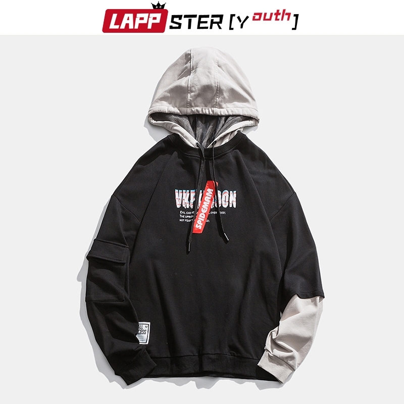 LAPPSTER-Youth Color Block Harajuku Sweatshirt New Arrival Streetwear Hip Hop Hooded Hoodies Mens Korean Fashions Clothing 201104