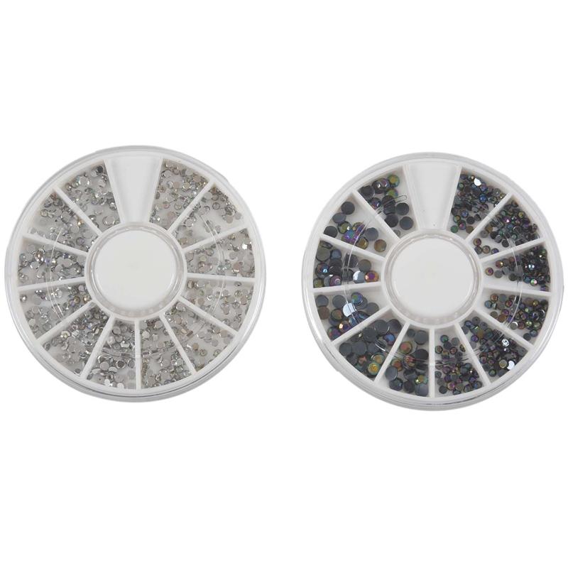 Black+Silver 600pcs Nail Art Rhinestones Decoration Glitter set