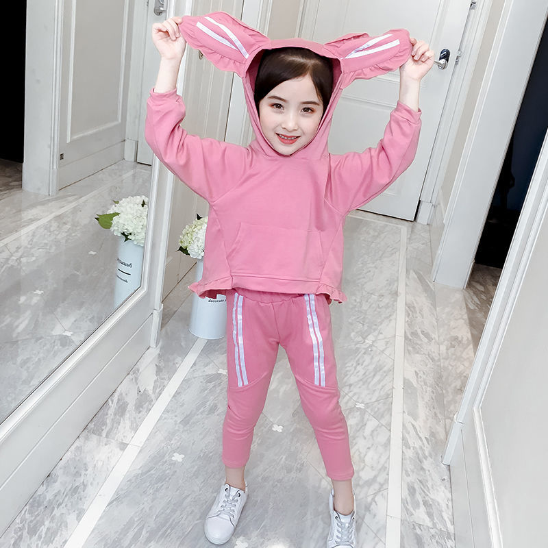Girls hooded clothing Set top+Pants 2 Pcs Spring autumn Children's Set Teen Girls Clothes Suit outfits 4 6 8 10 YearsX1019