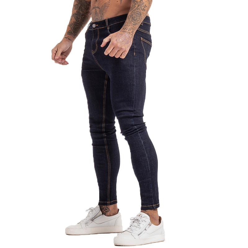 GINGTTO Men's Skinny Jeans Blue High Waist Classic Hip Hop Stretch Men Pants Cotton Comfortable Soft Full Length zm124 201112