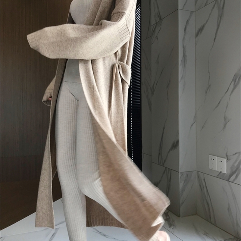 autumn and winter new cashmere cardigan women loose wild long paragraph over the knee ladies sweater coat sweater 201030