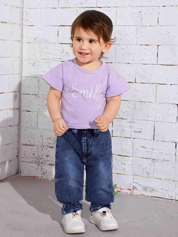 Baby Cartoon Embroidered Ruffle Hem Jeans SHE
