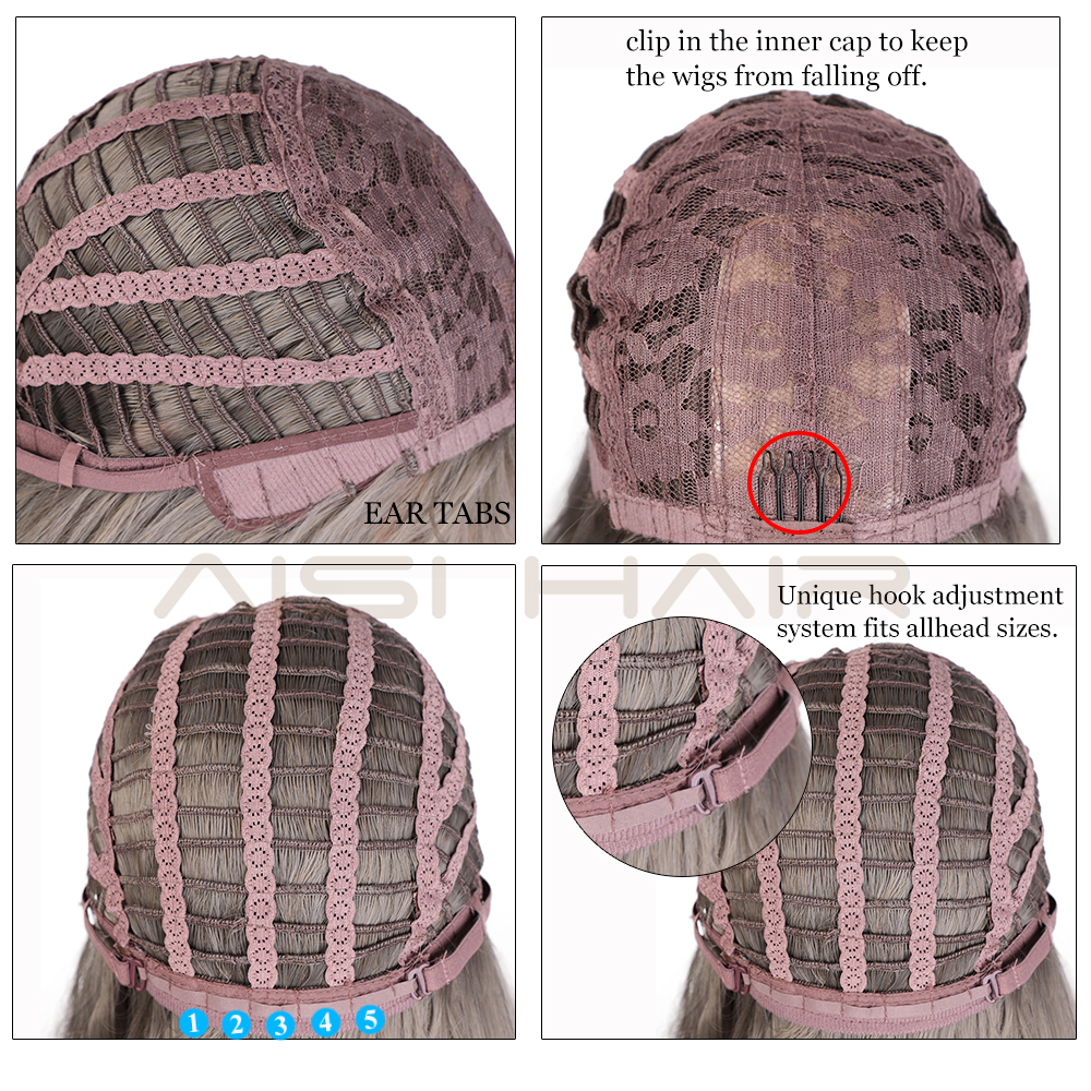 Long Wavy Wig Synthetic Wigs Mix Gray Womens Wig with Bangs for Women African American Heat Resistant Hair Daily