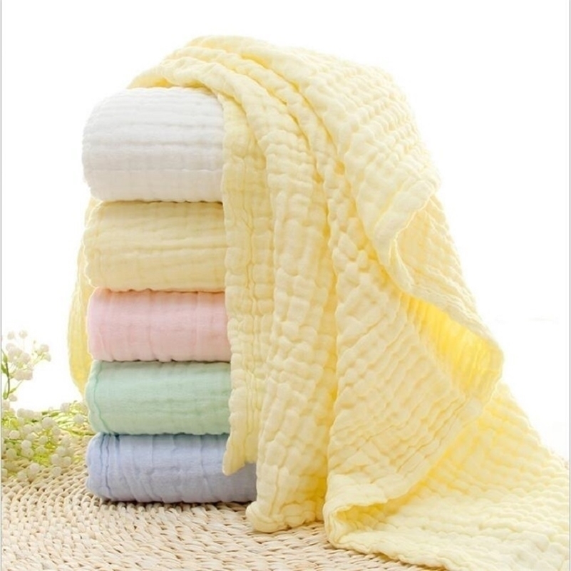 6 Layers Solid Color Baby Bath Towel Muslin 100% Cotton Towels Neonatal Child Absorb Blanket Swaddle Wrap Bedding 105 * 105 CM LJ201014