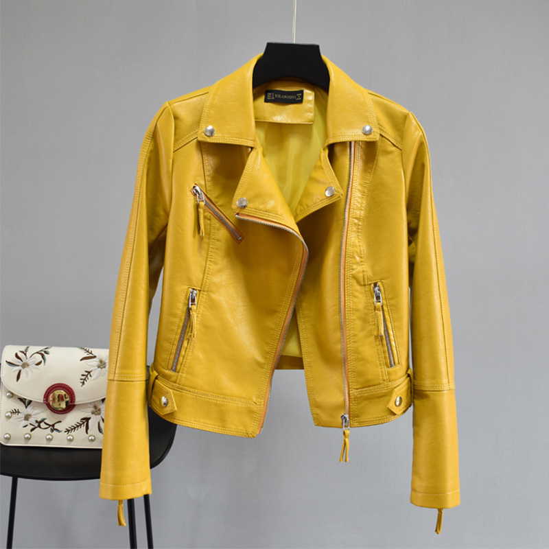 FTLZZ Women Autumn Pu Faux Soft Leather Motorcycle Zipper Jacket Coat Female Turndown Collar Slim Biker Coats Basic Streetwear 201029