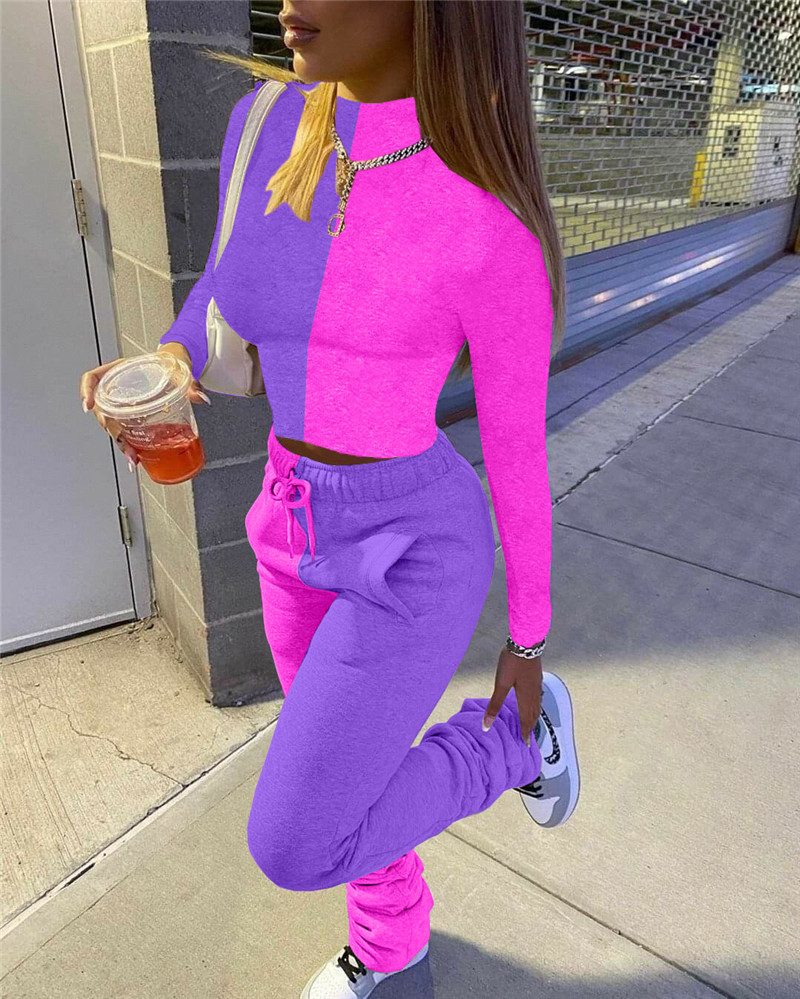 New Fall winter Women tracksuits jogger suit long sleeve outfits pullover hoodies+stack pants panelled two piece set plus size sweatsuits 4276