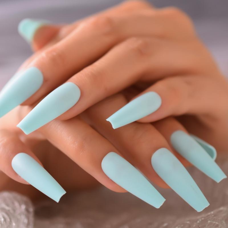 Extra Long Sky Blue Fake Nails Full Cover Tapered Press On Fingernail Matte Stick On Artificial Nails 24PCS, L5782 
Extra Long Sky Blue Fake Nails Full Cover Tapered Press On Fingernail Matte Stick On Artificial Nails 24PCS, L5782