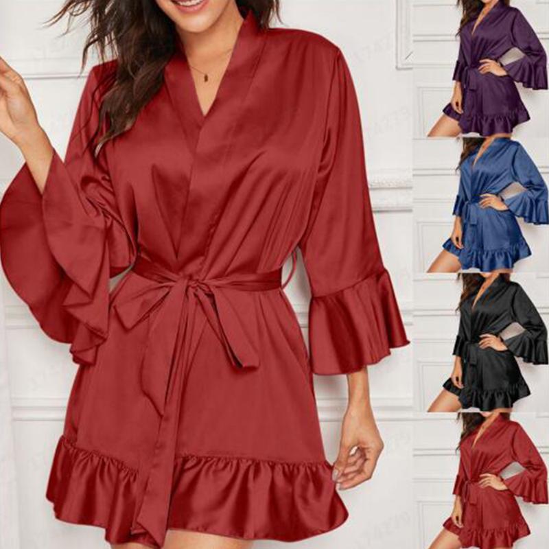 Womens 2020 Nightgown Simulation silk Ruffle sleeves sexy home Ice Silk Sleepwear dressing gown Nightgowns including belt D30, Black
Womens 2020 Nightgown Simulation silk Ruffle sleeves sexy home Ice Silk Sleepwear dressing gown Nightgowns including belt D30, Black