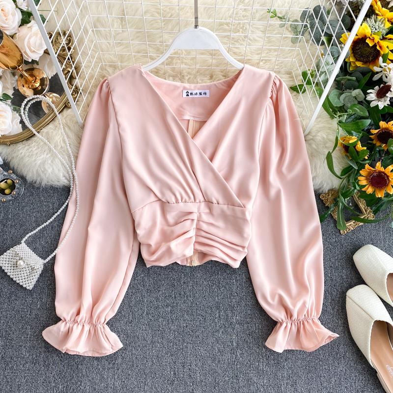 2021 Fashion Women's New Shirt Korean V-neck Pleated Waist Short Long Sleeve Tops Ins Solid Color Blouse L006, Black
2021 Fashion Women's New Shirt Korean V-neck Pleated Waist Short Long Sleeve Tops Ins Solid Color Blouse L006, Black