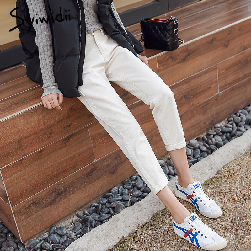 syiwidii Cotton white jeans woman high waist skinny jeans woman plus size mom jeans black spring beige blue 201105