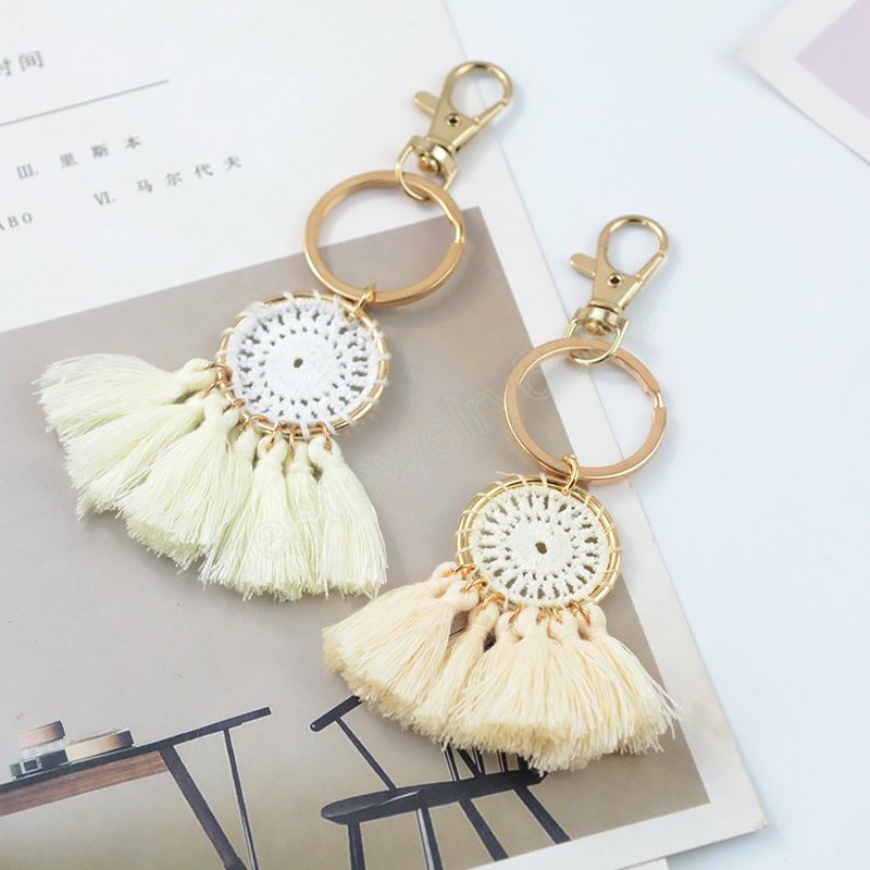 Boho Pompom Tassel Bag Charm Key Chain Fashion Jewelry Solid Color Simple All-match Cellphone Straps Handbag Pendant Key Chain