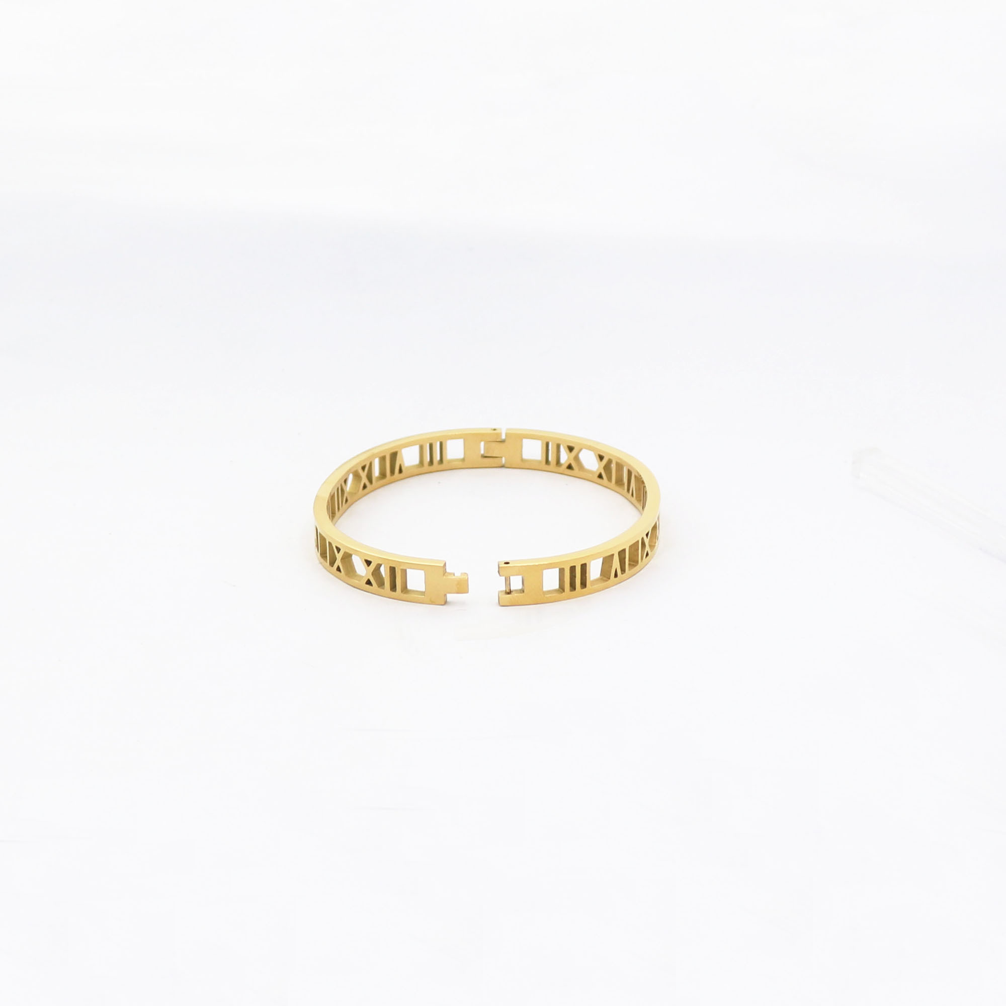 Baoliren Titanium Steel Roman Numerals Jewelry Yellow Gold Hollow Out Bangle for Women T200423