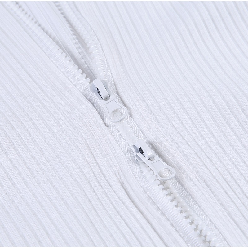 Asia White Sweater Women Sexy Double Zipper Cardigan Celebrity Wear Long Sleeve Split Cuff Short Knitted Tops Winter Clothes 201017