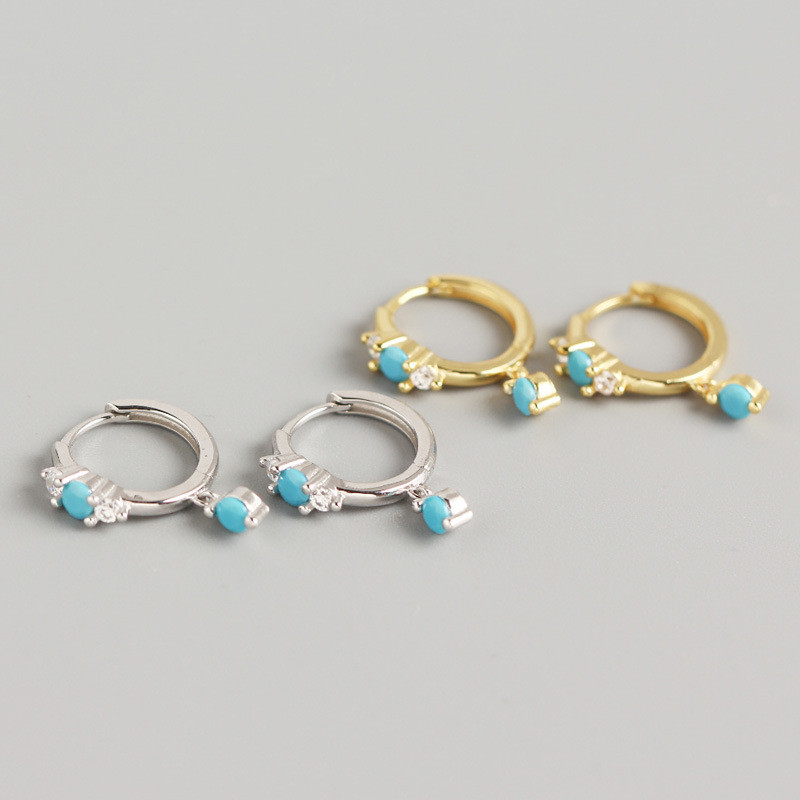 100% 925 Sterling Silver Small Circle Stud Earrings for Women New Fashion Blue Turquoise Charms Earring Wedding Jewelry Gifts ML