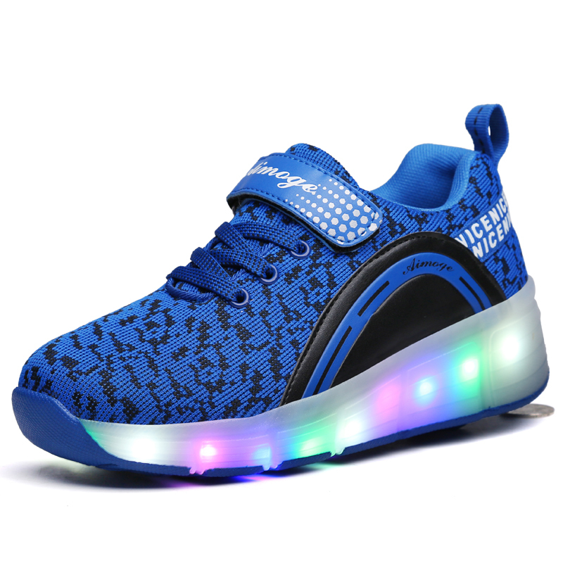 Kids Glowing Sneakers Sneakers with wheels Led Light up Roller Skates Sport Luminous Lighted Shoes for Kids Boys Pink