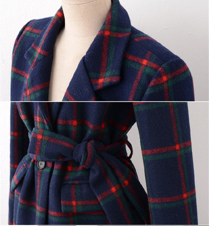 High Quality Winter Wool Blends Coat Belt Female Long Houndstooth Over The Knee Woolen Overcoat paszcz damski manteau femme 201223