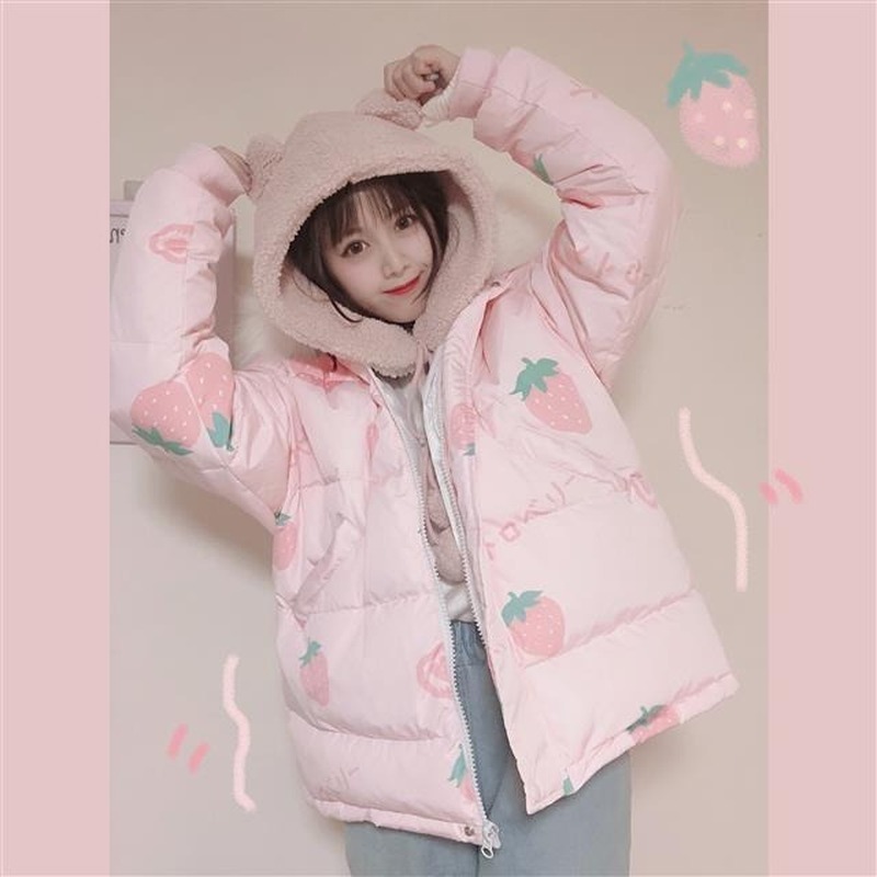 OCEANLOVE Japan Style Women Parkas Kawaii Pink Cartoon Thick Warm Jackets Female Hooded Sweet Coat Fashion Outwear 18657 201217