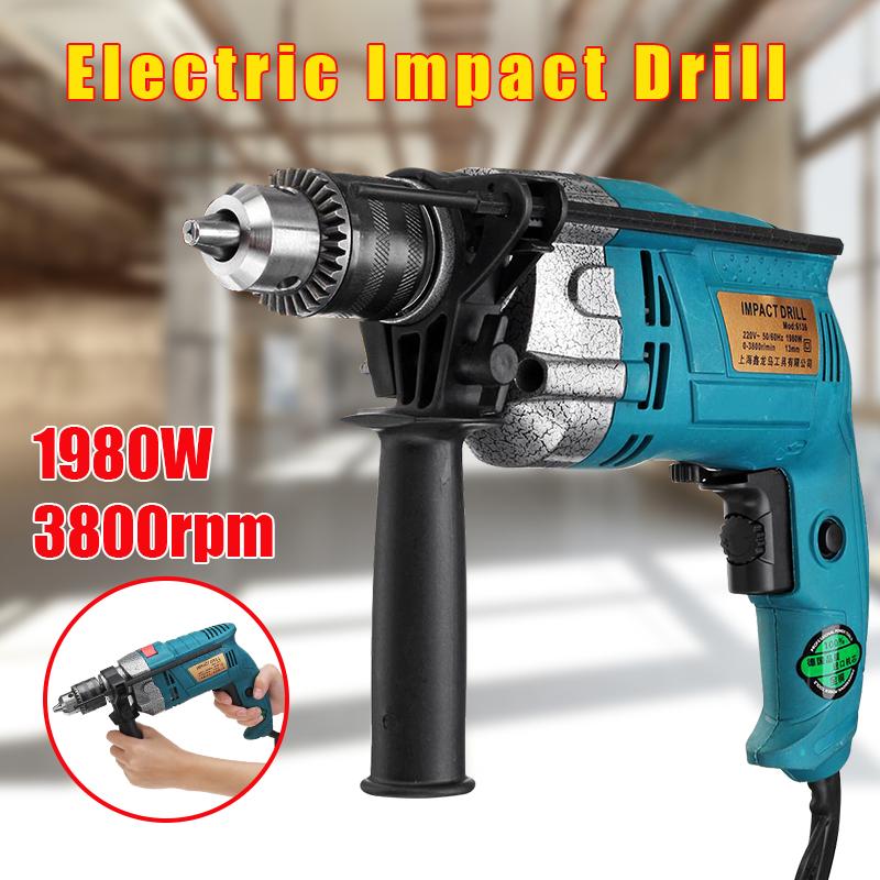 1980W 220V 3800rpm Electric Impact Drill Kit Multifunctional Handheld Flat Drill Rotary Hammer Torque Driver Tool
1980W 220V 3800rpm Electric Impact Drill Kit Multifunctional Handheld Flat Drill Rotary Hammer Torque Driver Tool