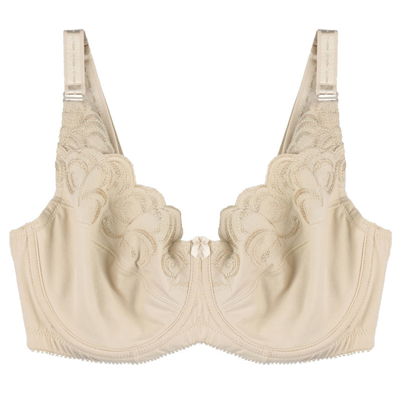 Women Unlined Full Coverage Bras Plus Size Brassiere Embroidery No-padded Bra Underwire Bralette Underwear 36-46C/D/DD/DDD/E/F/G 201202