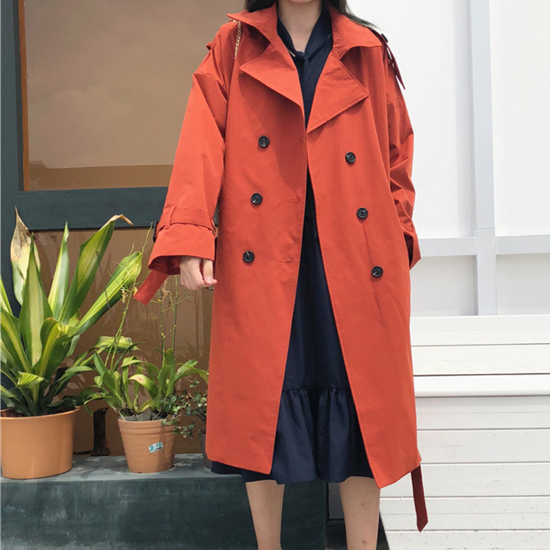 Women's Khaki Belt Long Trench Coat Female Turn-Down Collar Double Breasted Trenches Casual Autumn Winter Office Lady Outwear 201211