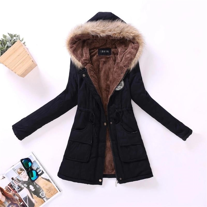 FTLZZ Autumn Winter Women Jacket Cotton Padded Casual Slim Coat Emboridery Hooded Parkas Plus Size 3xl Wadded Overcoat Y201001