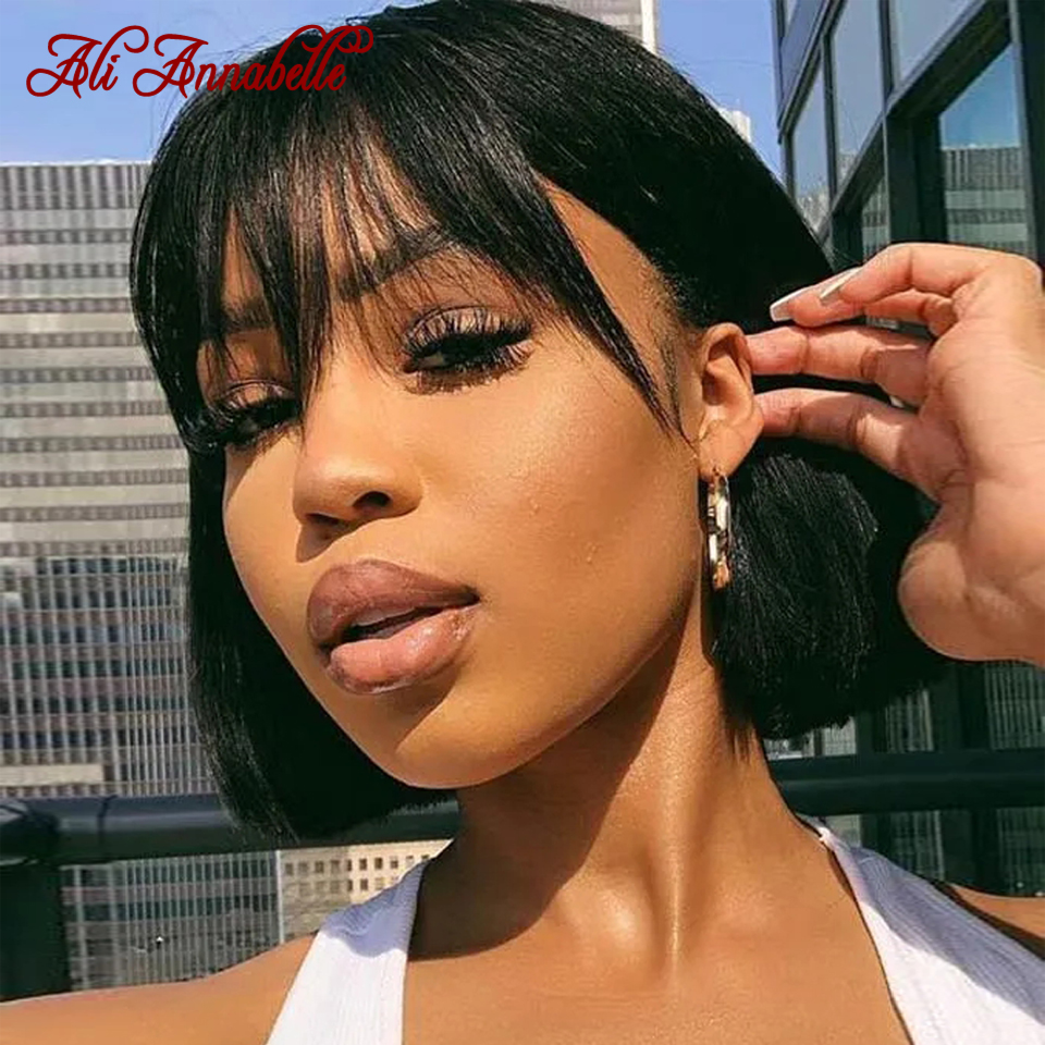 Ali Annabelle Bob Wig With Bangs Human Hair Wigs 4X4 Straight Lace Closure Wig 180 Density Short Bob Straight Human Hair Wigs, Natural color
Ali Annabelle Bob Wig With Bangs Human Hair Wigs 4X4 Straight Lace Closure Wig 180 Density Short Bob Straight Human Hair Wigs, Natural color