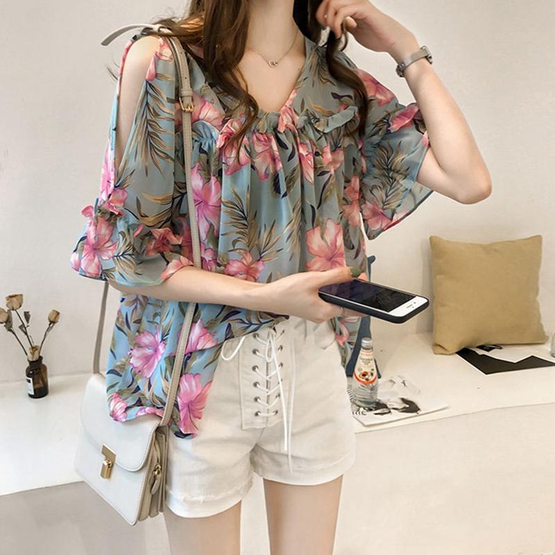 New Summer Floral Print Sweet Women Blouse Plus Size Half Sleeve Loose Chiffon Blouses Sexy V Neck Backless Tops Blusas Mujer, Blue
New Summer Floral Print Sweet Women Blouse Plus Size Half Sleeve Loose Chiffon Blouses Sexy V Neck Backless Tops Blusas Mujer, Blue