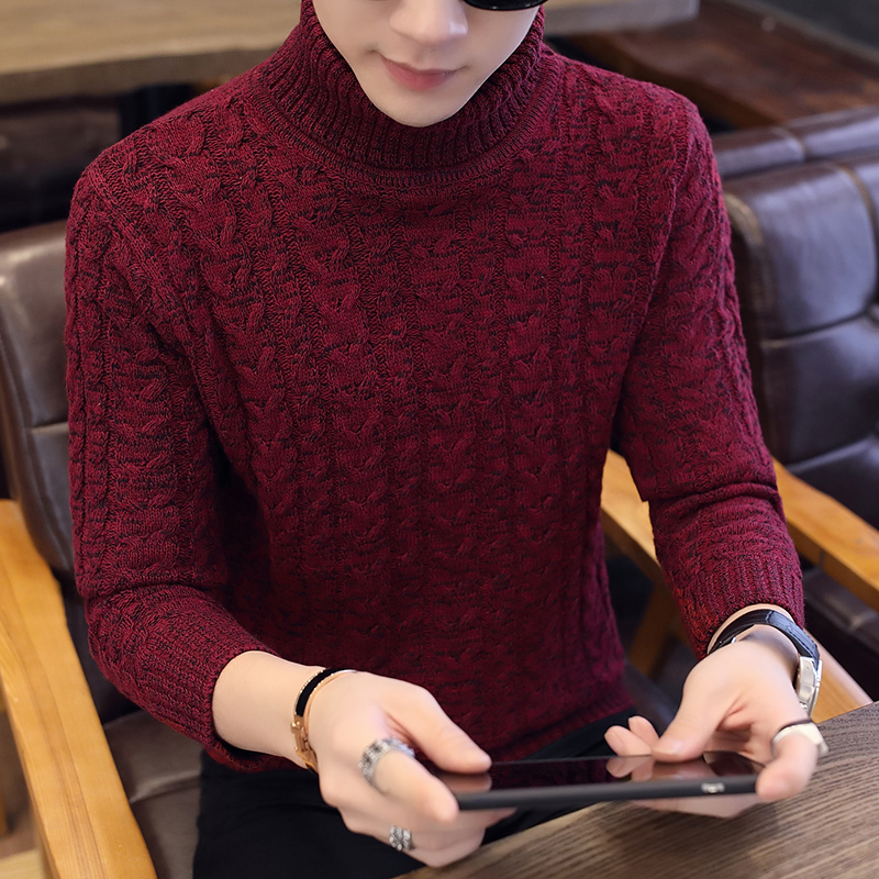 Men Turtleneck Sweater Winter Warm Knitted Mens Sweater Slim Solid Black High Neck Pullover Sweater Hombre Men's Clothing 201125
