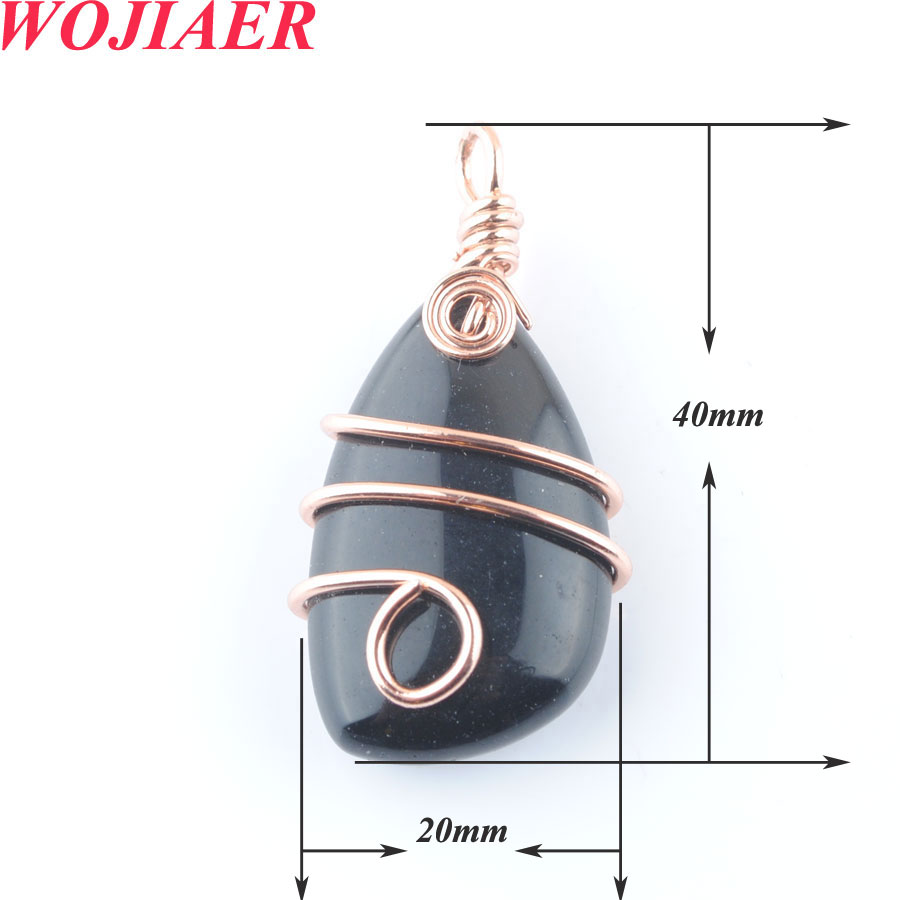 WOJIAER Natural Stone Copper Wire Wrap Pendant Irregular Bead Rose Gold Necklace for Women Men Reiki Healing Jewelry Gift DBO915