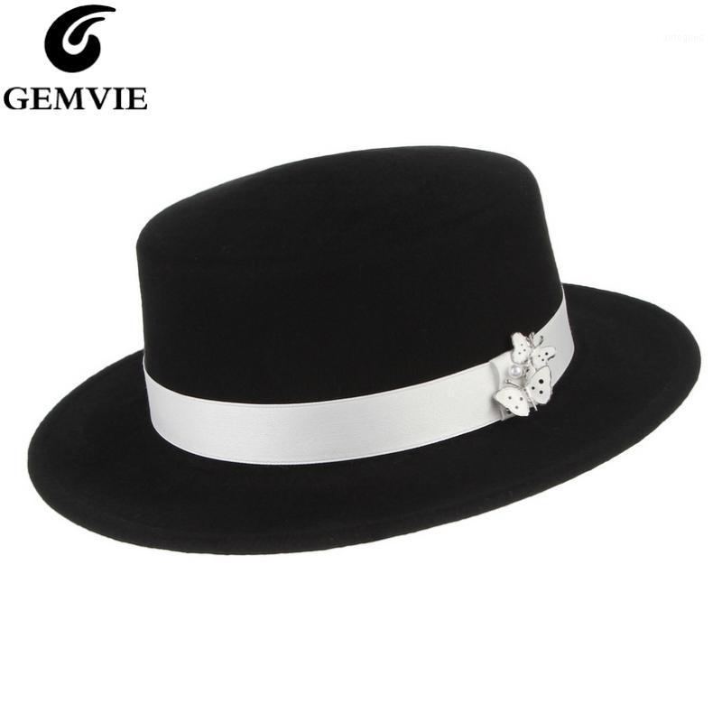 Stingy Brim Hats GEMVIE 100% Wool Boater Hat For Women Flat Crown Fedora With White Butterfly Band Medium Autumn Winter1, Black
Stingy Brim Hats GEMVIE 100% Wool Boater Hat For Women Flat Crown Fedora With White Butterfly Band Medium Autumn Winter1, Black