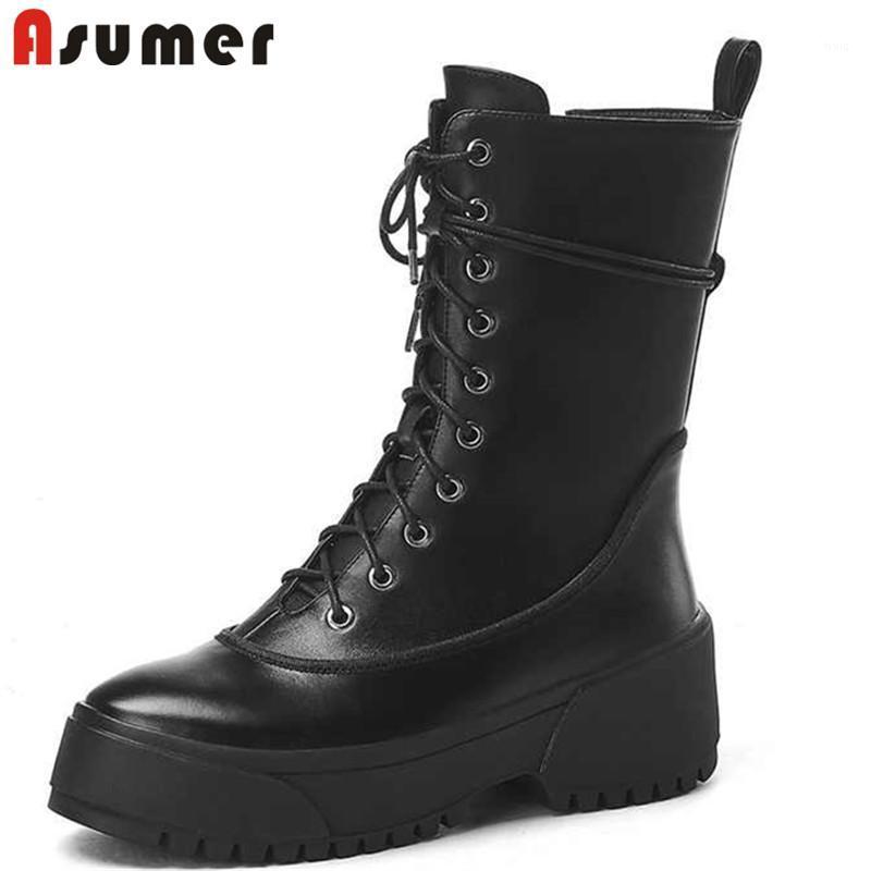 ASUMER 2020 New full genuine leather boots women round toe lace up black platform boots fashion wholesale ankle1, White with fur
ASUMER 2020 New full genuine leather boots women round toe lace up black platform boots fashion wholesale ankle1, White with fur
