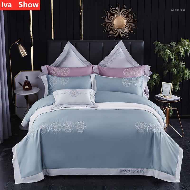 Iva Show Light Blue High End Embroidery Of long Staple Cotton Bedding Set Plant Flower Bed Set Queen King Four-Piece1, Colour 2
Iva Show Light Blue High End Embroidery Of long Staple Cotton Bedding Set Plant Flower Bed Set Queen King Four-Piece1, Colour 2
