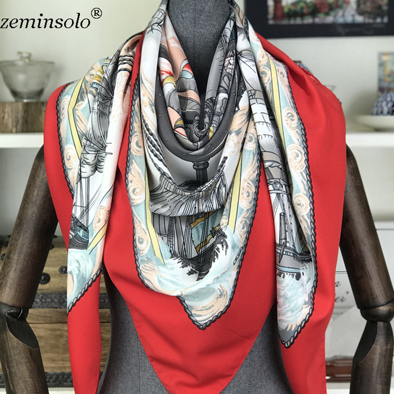 100% Silk Scarf Women Square Scarves Wraps Neckerchief Female Foulard Silk Hijab Bandana Lady Bufandas Shawls 130* LJ201113