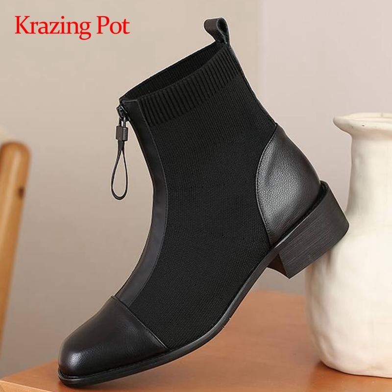 Krazing pot knitting boots real leather stretch zipper decorations square toe thick med heel maiden pretty girls ankle boots L66, Black
Krazing pot knitting boots real leather stretch zipper decorations square toe thick med heel maiden pretty girls ankle boots L66, Black