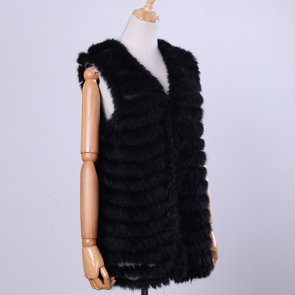 New Women's Genuine Rabbit Vest Hand Knitted Gilet Lady Natural Waistcoat Sleeveless Real Fur Coat Jacket 201031