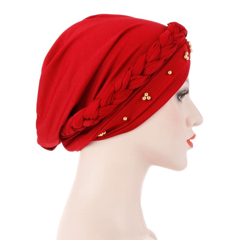 2020 Solid Cotton Turban Bonnet Caps Head Scarf For Muslim Women Beading Pearl Inner Hijabs Femme Musulman Wrap Turbantes