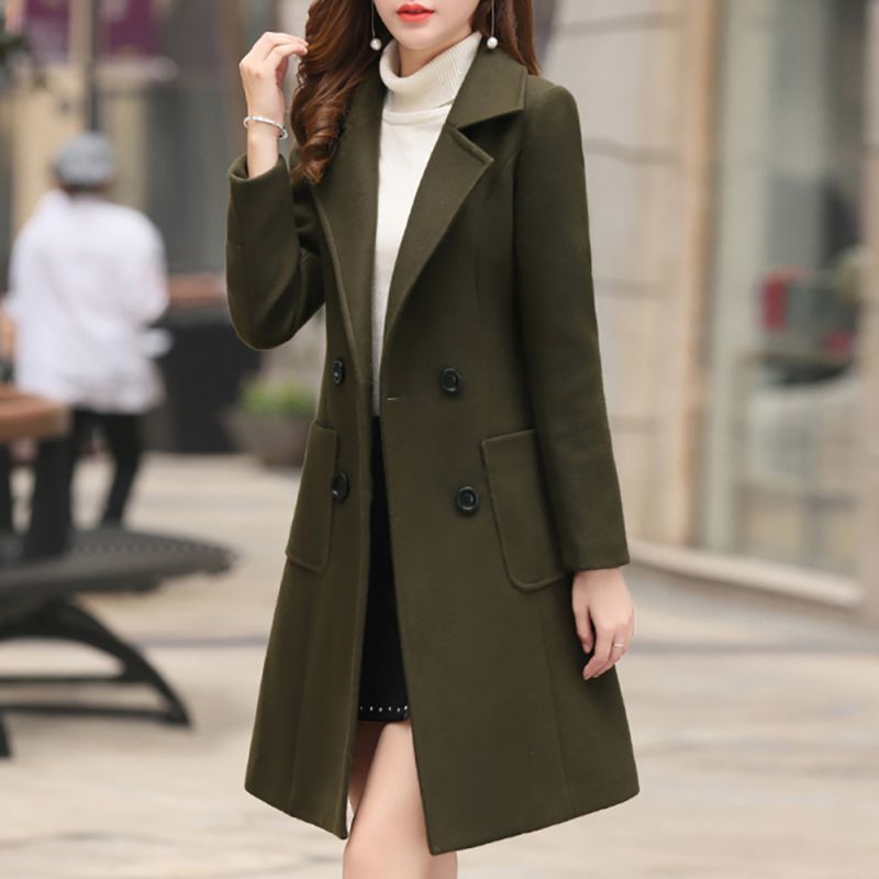 Long Slim Blend Outerwear Women Overcoat Wool Coat Autumn Winter Jacket Clothes 201102