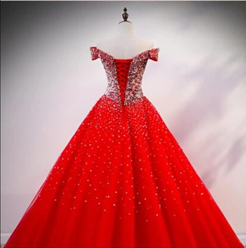 New Red Quinceanera Dresses Ball Gown Tulle Beaded Appliques Sweet 16 Dresses Plus Size Long Formal Evening Prom Party Gowns QC1558