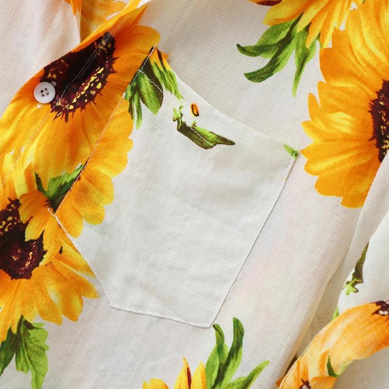 Fashion Plus Size Shirts Mens Summer Sunflower Pattern Shirts Casual Short Sleeve Beach Loose Blouse 2020 Hawaiian Shirt #31