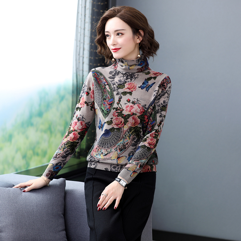 YISU turtleneck sweater women Long sleeve warm pullover fashion Chinese style Printed sweater jumper tops Knitted sweaters women 201224