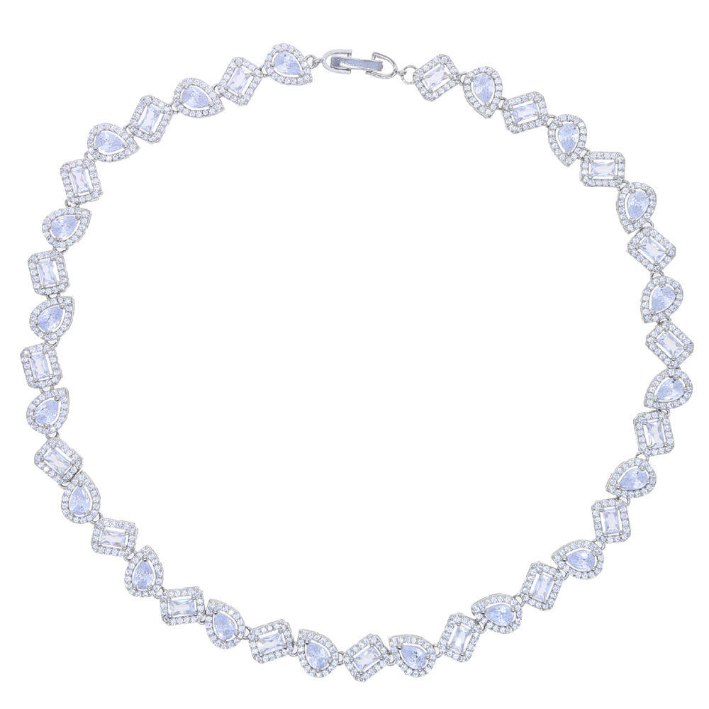 Iced out Cz Chocker Hip Hop Necklace With Tear Drop Square Baguette Cubic Zircon Charm Necklace For Women Wedding Jewelry
