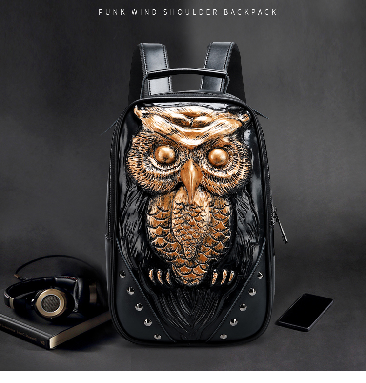 Fashion 3D Embossed Owl Backpack bags for women men travel Rivet giris Bag personality waterproof Lady Cool School Bags