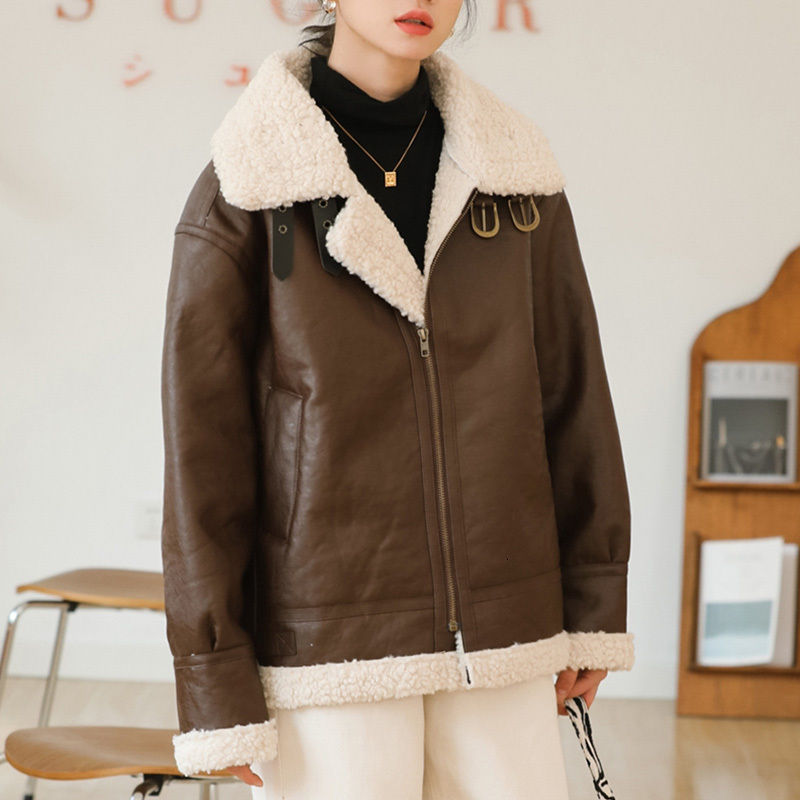2021 New Female Lamb Hot Leather Streetwear Turndown Collar Jacket Oversized Outwear Feminine ZTZS, Brown
2021 New Female Lamb Hot Leather Streetwear Turndown Collar Jacket Oversized Outwear Feminine ZTZS, Brown