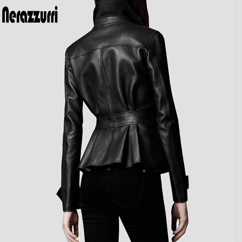 Nerazzurri Black leather trench coat for women with many pockets single breasted buttons long sleeve Plus size slim soft fashion 201030