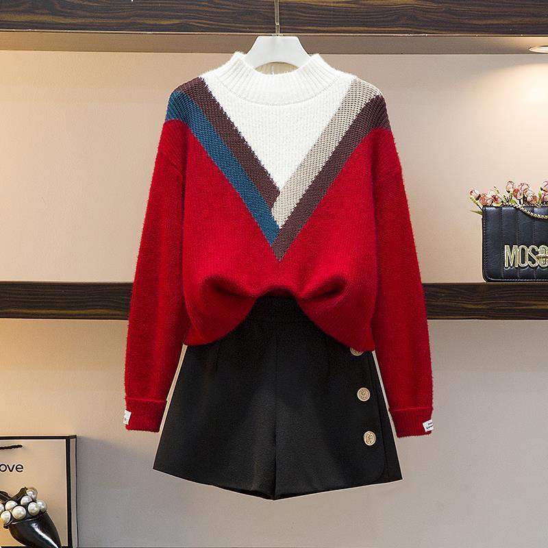 Autumn 2021 New vintage 2 joint pullover neck color matching sweater + shorts of two single piece y453 assembly HJAZ, Suit
Autumn 2021 New vintage 2 joint pullover neck color matching sweater + shorts of two single piece y453 assembly HJAZ, Suit