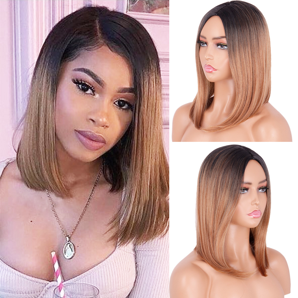 Fshion 14INCH BOB Short Straight Middle Part Wigs Daily Hair Natural Hairline High Temperature wigs blond wine red orange brown color