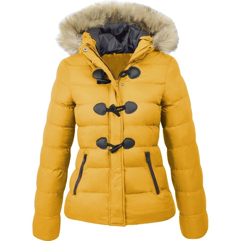 ZOGAA Plus Size Women Parkas Casual Slim Fit Fur Collar Horn Buckle Woman Winter Wear Warm Jacket Parka Coats Jackets Female 201019