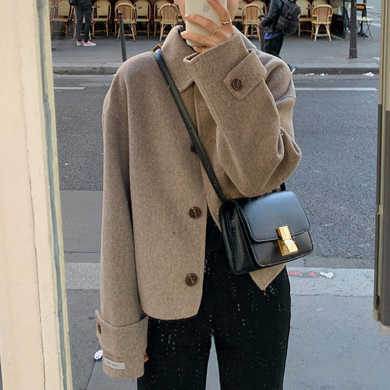 Women's Solid Color Short Coat - Casual Loose Fit, Lapel Collar, Single Breasted Streetwear Jacket | SHENGPALAE Fv484 B4