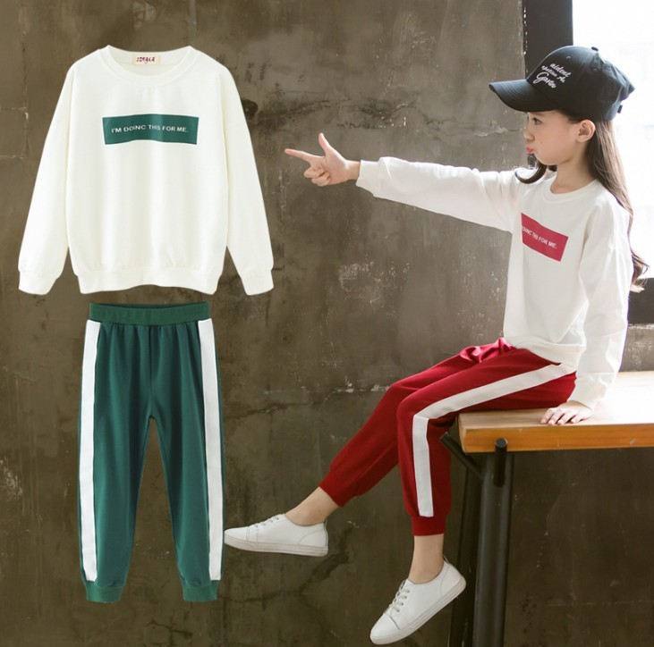 2020 Baby Girls Clothing Set Long Sleeve Children Clothing Sets Autumn Sweatshirts Pant Sport Kids Clothes Suit 7 8 9 10 12 YearX1019